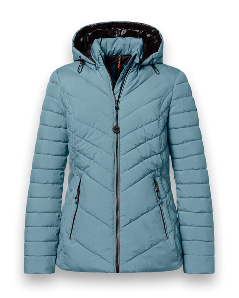 District Kaprun Faux Down Jacket with Detachable Hood – Black Contrast Zippers